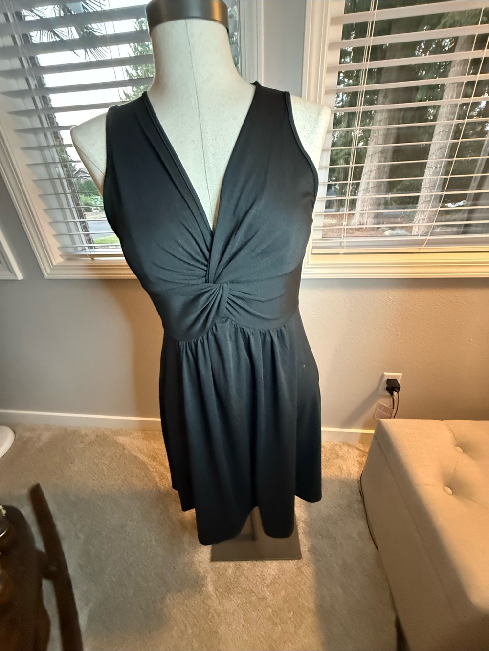 Twist-Front Sleeveless Midi Dress in Black